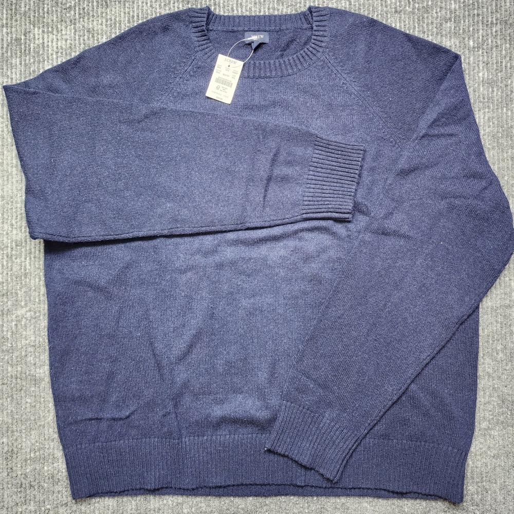 J.Crew Mens XXL Navy Blue Lambs Wool Blend Crewneck Raglan Sweater AA027 NEW